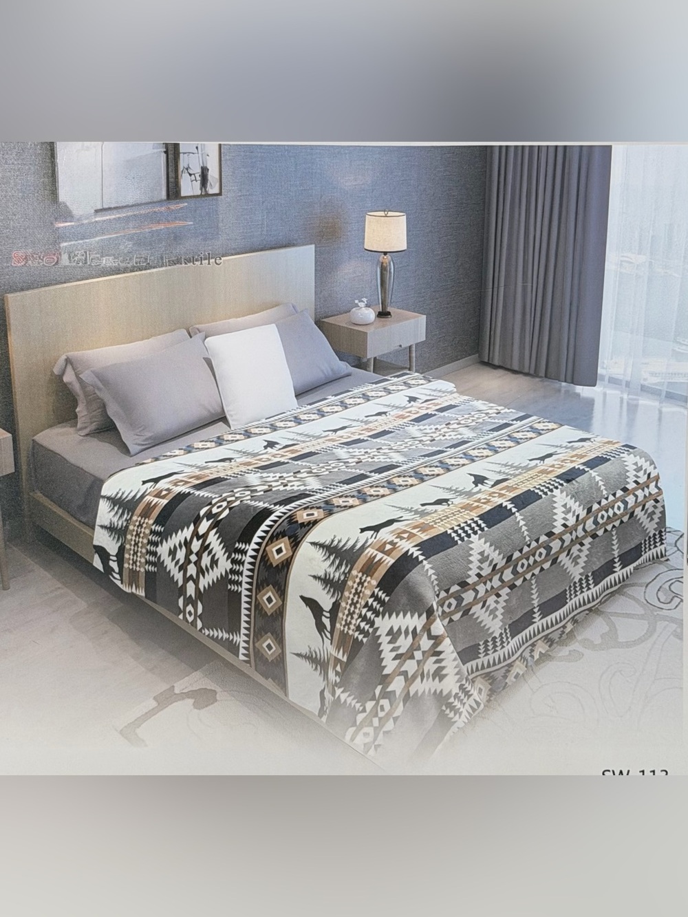 New king size flannel blanket super soft double sided wolf Aztec print